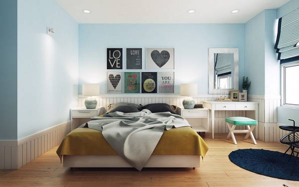 Бело-голубая спальня «Ocean wind» - скандинавский стиль с морским оттенком - фото