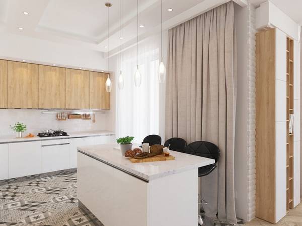 Мини-кухня «Axis» - минималистичный дизайн в белом цвете с акцентами с фото