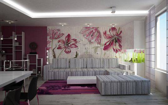 Обои Цветы для стен в различных стилях интерьера, монохромные и нейтральные двуцветные модели, правильное использование покрытия с фото