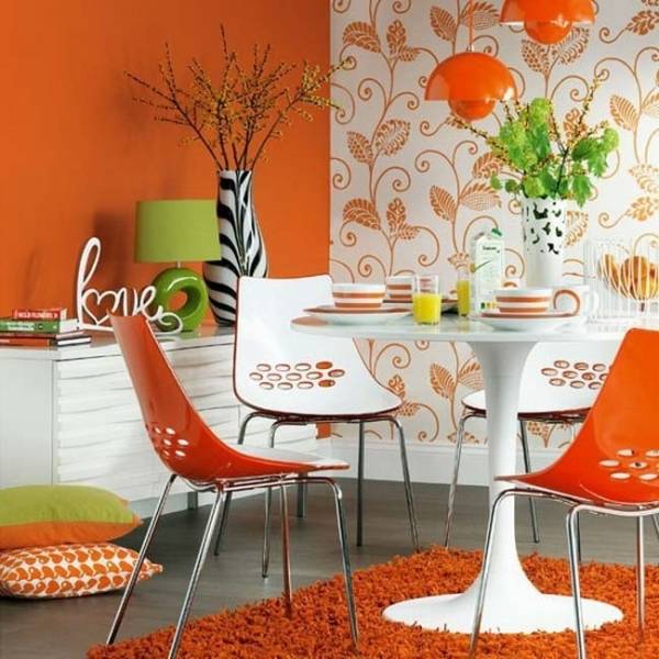 Оранжевые обои для стен: характеристики цвета, существующие оттенки, эмоциональная составляющая, декораторские способности, применение покрытий с фото